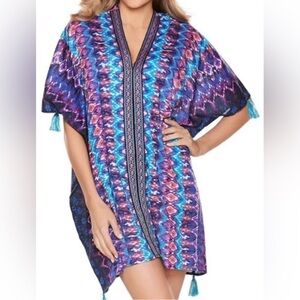 Miraclesuit Bella‎ Alba Cotton Caftan Cover-Up in Midnight Blue